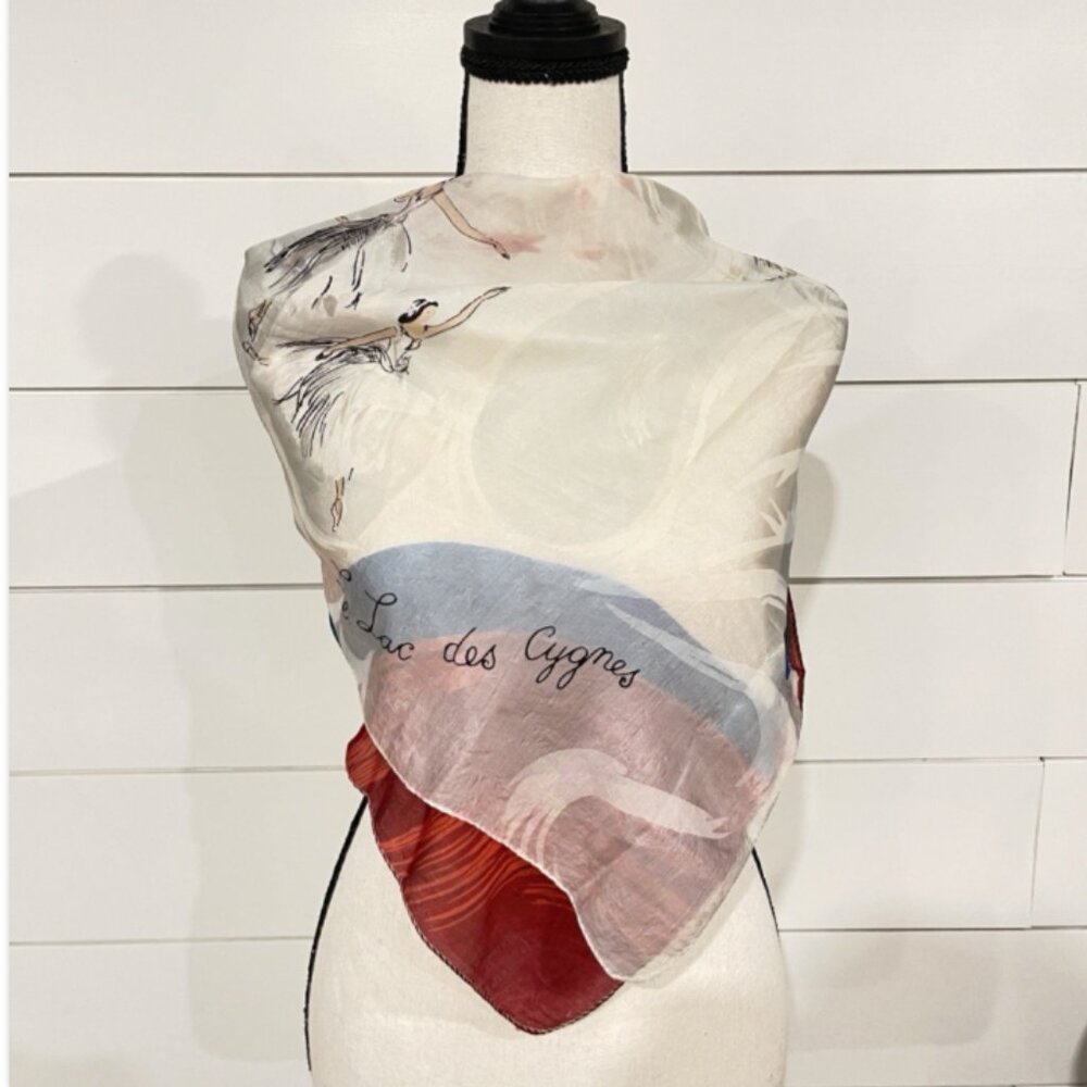Scarf - Silk “Swan Lake” Le Lac Des Cygnes Scarf 31 X 29"